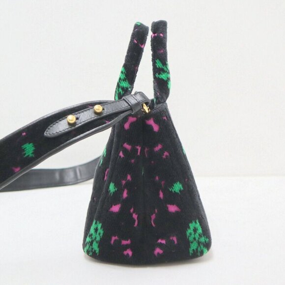 Prada Canapa Mini Tote Black Pink Green Gold Velour Leather